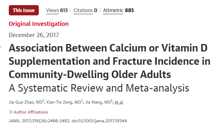 推翻传统观点!JAMA:钙剂\/维生素D不会降低老
