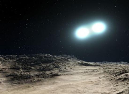 概念图，它显示的是两颗恒星合并在一起，形成一颗蓝离散星。