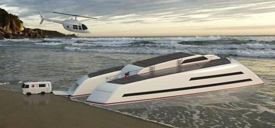 医务艇为双体船，因此可驶近海岸，方便医疗救援。