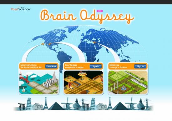 迈克尔 • 梅策尼希创立的 Posic 科学公司 2010 年推出的一款提升大脑认识功能的网络社交游戏，大脑奥德赛（Brain Odyssey）。用户可以免费登陆，与网友互动，组队完成任务，以达到提升认知能力的效果。这款游戏主要针对 50 岁及以上年龄的用户。（图片：Posic Science）